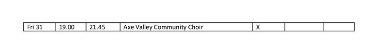 Colyford Memorial Hall Bookings 2
